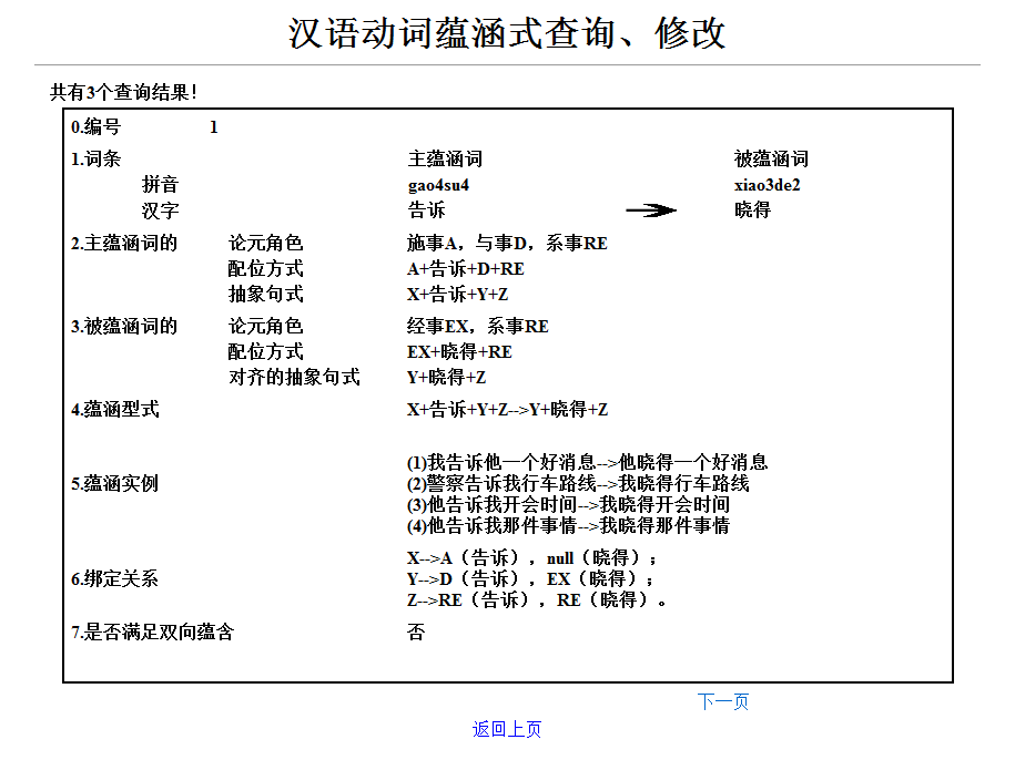 汉语动词蕴涵关系查询系统界面示意图